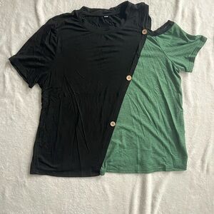 Two-Tone Button Front Tee — Black & Green XL